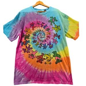Vintage Liquid Blue Grateful Dead Dancing Bears 1995 Tie Dye TShirt Fade 2XT
